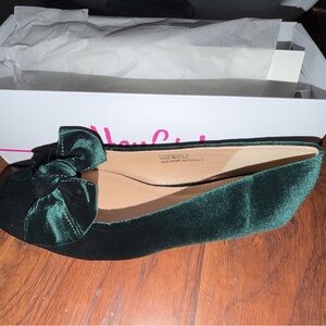 Corkys Dark Green Velvet Flats with Bow